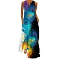thumbnail image 2 of YANHAIGONG Boho Dresses for Women 2024, Sunmmer Floral Maxi Dress V Neck Sleeveless Vintage Gradient Tie Dyeing Ruffle Flowy Beach Dress with Pocket ,Casual Flowy Maxi Beach Dresses, 2 of 5