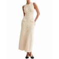 thumbnail image 1 of Robe Maxi d'Été Sans Manches à Simple Boutonnage en Tricot pour Femmes, Fendue, Col Rond, Longue Robe Moulante, 1 of 10