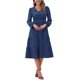 thumbnail image 1 of Vestido V de Cuello Inspire Chic para Mujer con Mangas de Linterna, Volantes, Corte A, Elegante, Casual, Midi, Talla XL, Azul Oscuro, 1 of 6