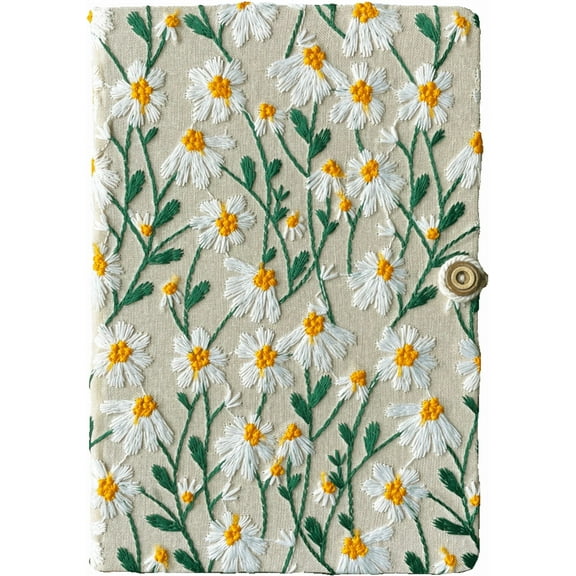 ipoul Grid Notebook, Hardcover, Lay Flat, A5, 8"x6", Squared Paper, Cute Journal for Women, Daisy Gifts, White