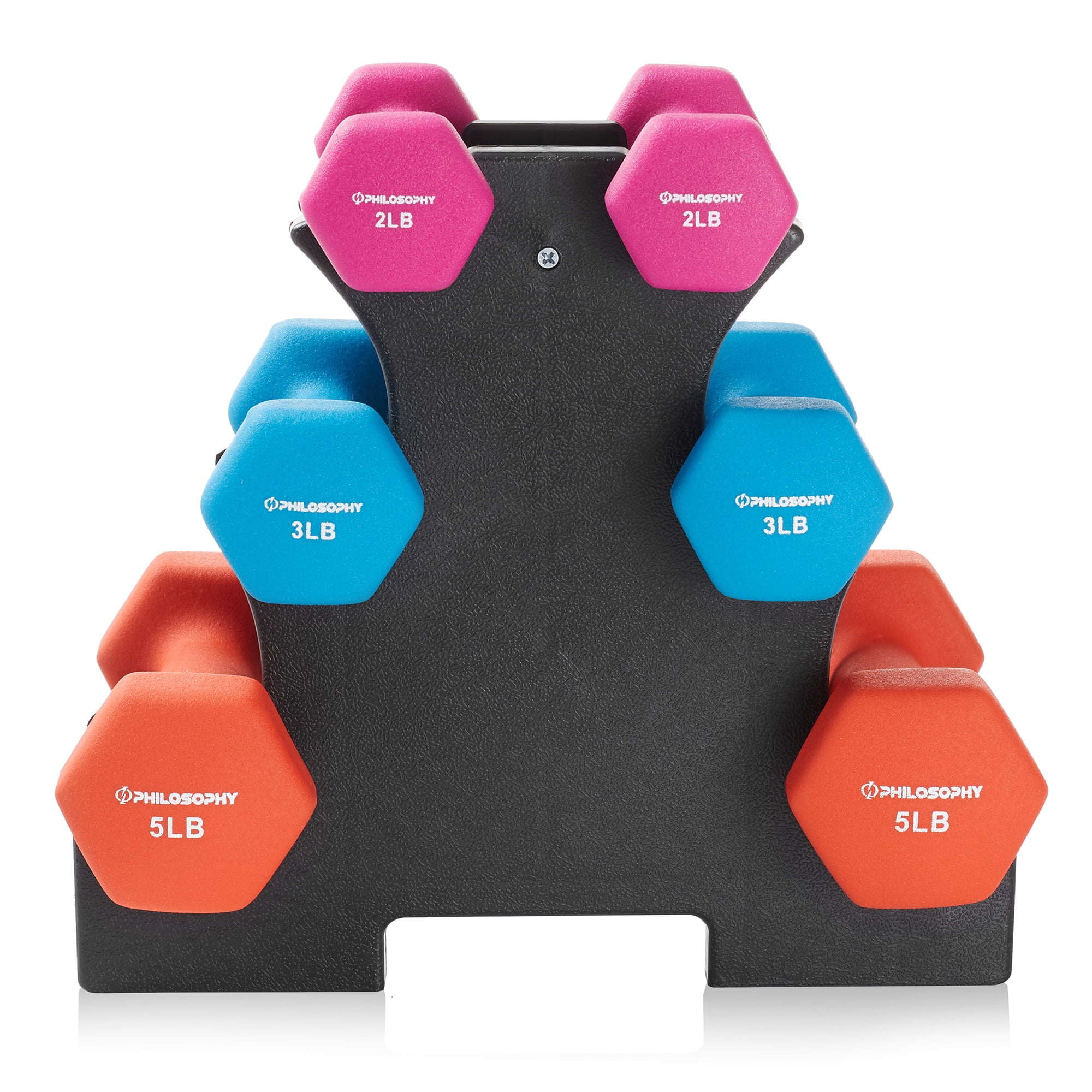 Philosophy Gym Neoprene Dumbbell Hand Weights with Stand, 20 lbs (2 lb, 3 lb, 5 lb Pairs)