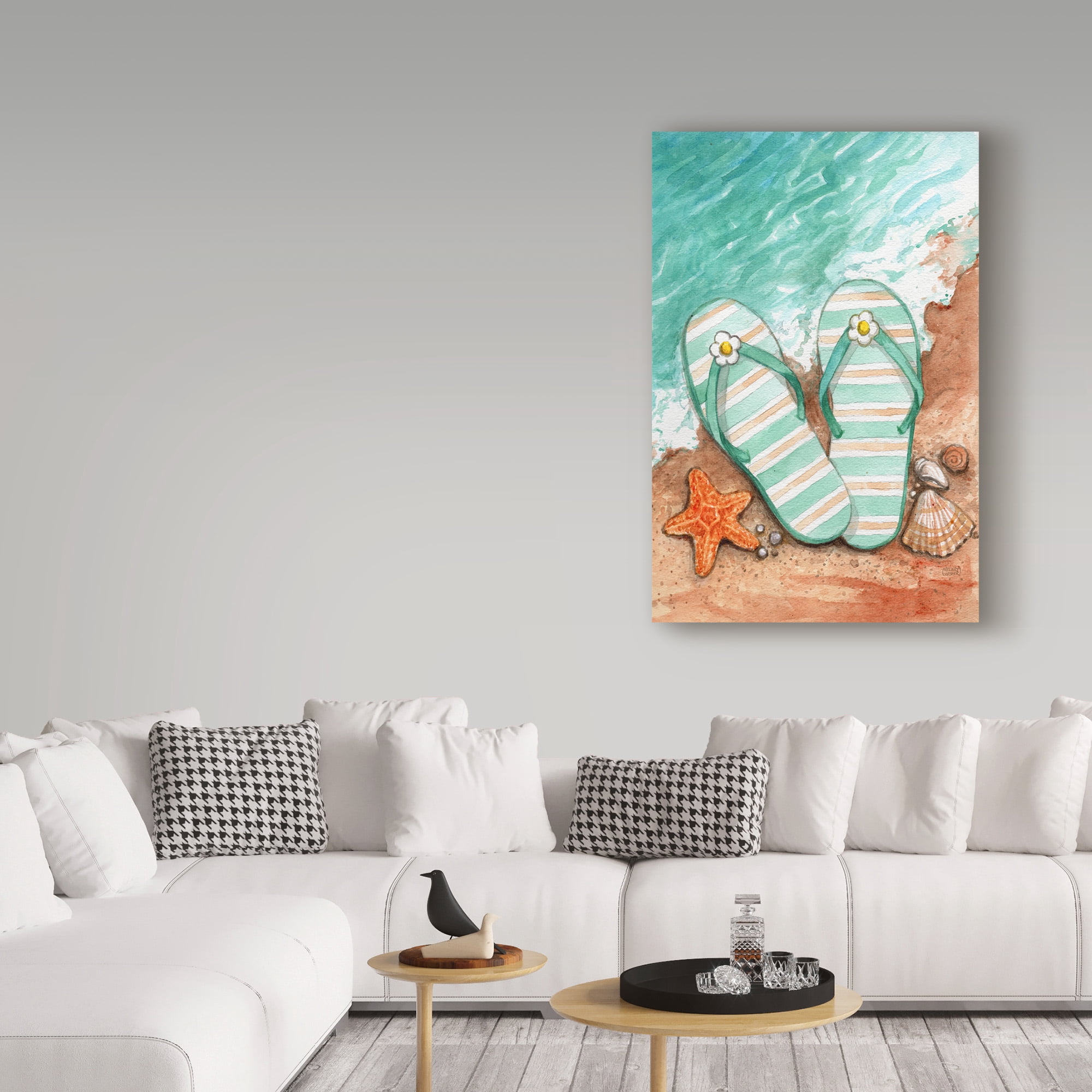 Trademark Fine Art 'Flip Flops On The Beach Plain' Canvas Art by Melinda Hipsher