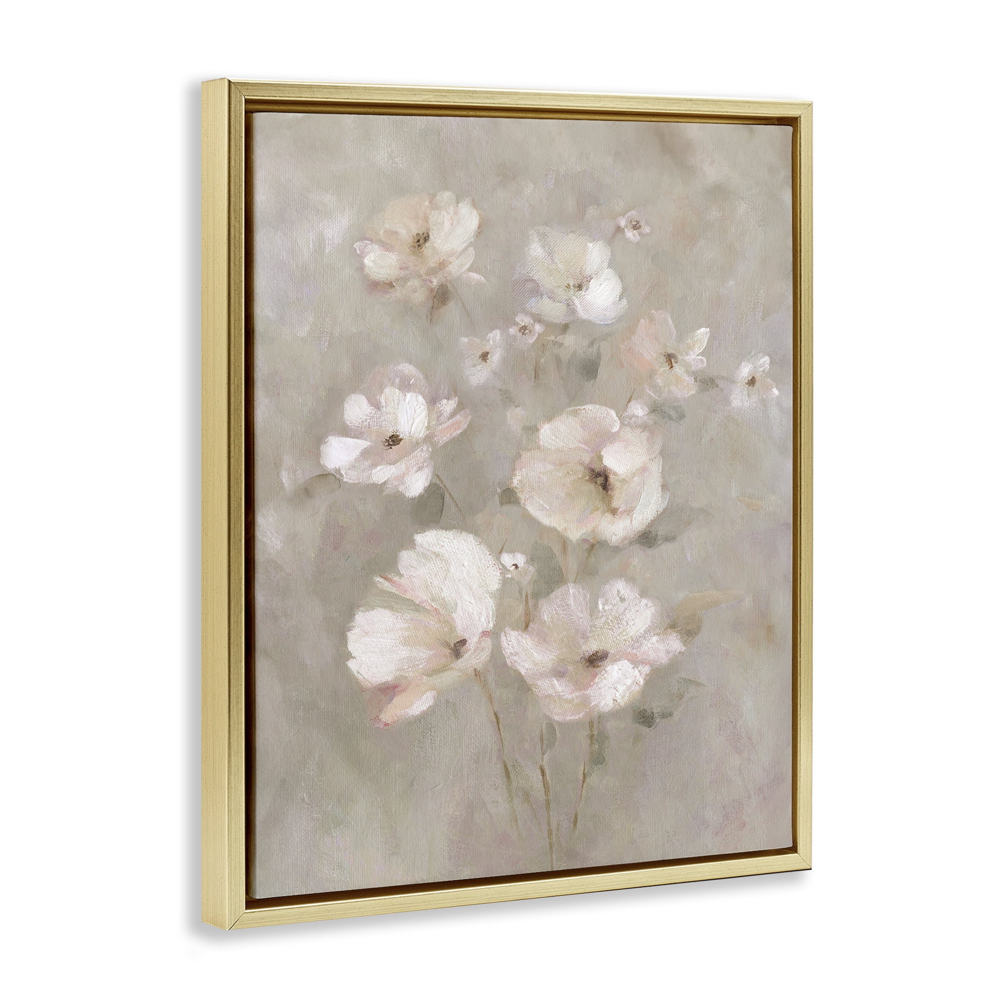 Stupell Industries Blush Florals over Beige Gold Framed Floater Canvas Wall Art, design by Carol Robinson
