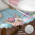 thumbnail image 3 of Easter Bunny Round Tablecloth, Fitted Table Cover with Elastic for 45"-54" Round Tables, Colorful Eggs Cute Rabbit Blue Country Wooden Table Cloth Outdoor Indoor Dinning Party Waterproof Tablecloths, 3 of 7