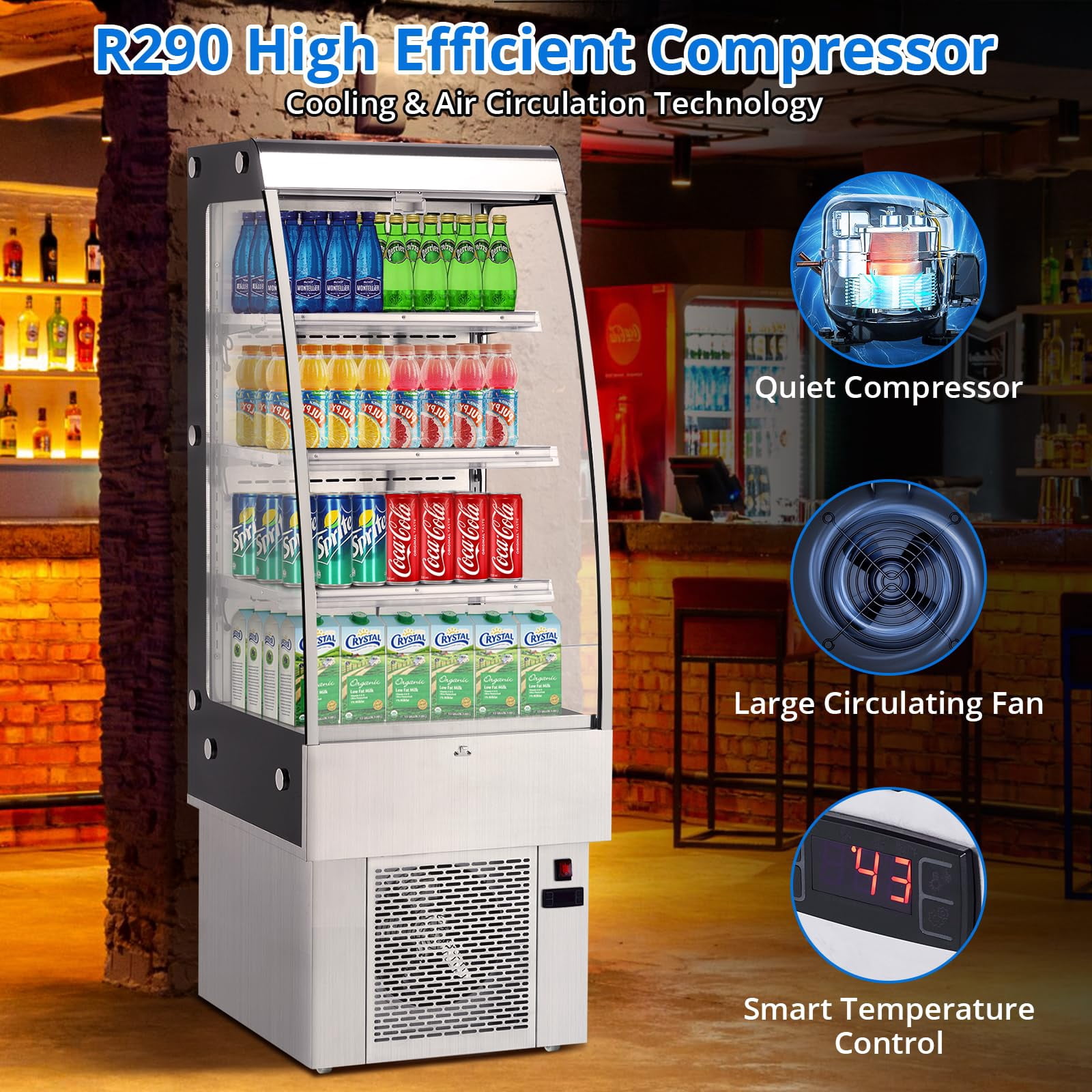 2024 New Commercial Display Refrigerator, 8.8 Cu. FT Double-Layered Glass Door, Upright Display Beverage Cooler, Merchandiser Refrigerator with Interior LED Lighting and Adjustable Shelves, 110V