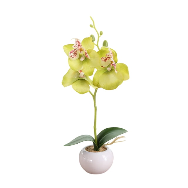 Pequeñas flores artificiales en maceta, orquídea Phalaenopsis, bonsái artificial de seda realista con maceta de cerámica de 28 cm, decoración de mesa para el hogar, la oficina, bodas, estantes o