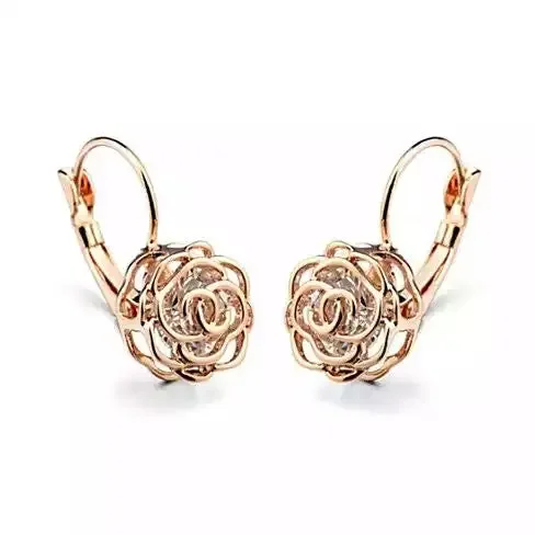 ROSE IS A ROSE 18kt Rose Crystal Earrings In White Yellow And Rose Gold Plating - 18kt Rose Gold Plt.