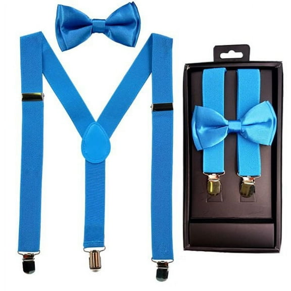 Sky Blue KIDS TODDLER CHILD SUSPENDERS and BOW TIE MATCHING BOXED GIFT SET Tuxedo Party