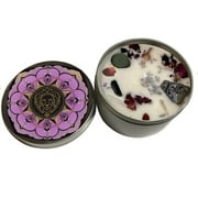 Leo Candle, Leo Gift, Aromatherapy Candle by Namaste Home, Zodiac Candle, Adorned with Crystals, Rose Petals and Lavender Buds, in Rose   Sandalwood w/ Peppercorn Pomander, 8 oz., 40 Hour Burn Time