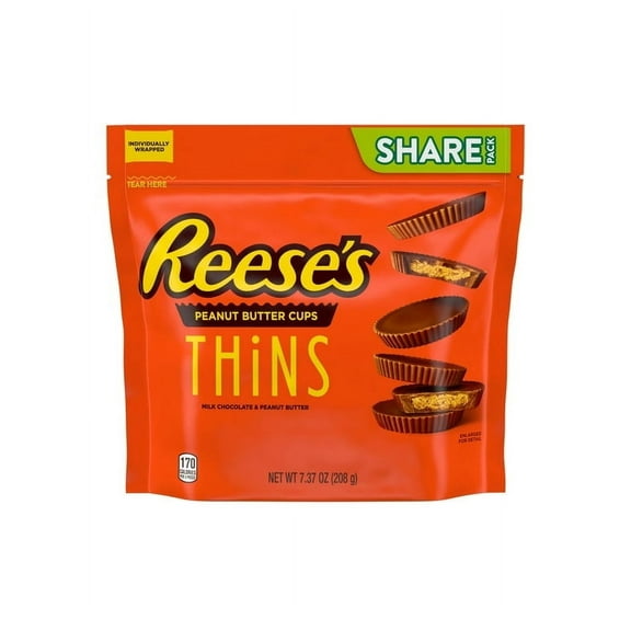 Pack of 2 Reese's Thins Milk Chocolate Peanut Butter Cups Candy, Share Pack 7.37 oz