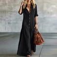 thumbnail image 5 of ChaoHeng Dresses for Women Casual for Plus Size Solid Padded Collared Long Sleeve Pocket Loose Summer Black S, 5 of 6