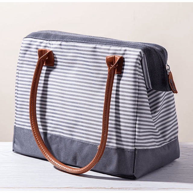 Thermos Raya Duffle 'Grey Stripes' Insulated Lunch Bag – Stylish & Functional Meal Carrier