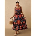 thumbnail image 2 of Black Womens Floral Embroidered Maxi Dress With Spaghetti Straps And Sweetheart Neckline, 2 of 6