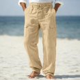 thumbnail image 3 of Homeyce Men's Drawstring Linen Pants Elastic Waist Straight Leg Pants with Deep Pockets with Pockets Cotton Trousers Yoga Beach Loose Fit Casual Summer Harem Baggy Trousers,Beige XL, 3 of 5