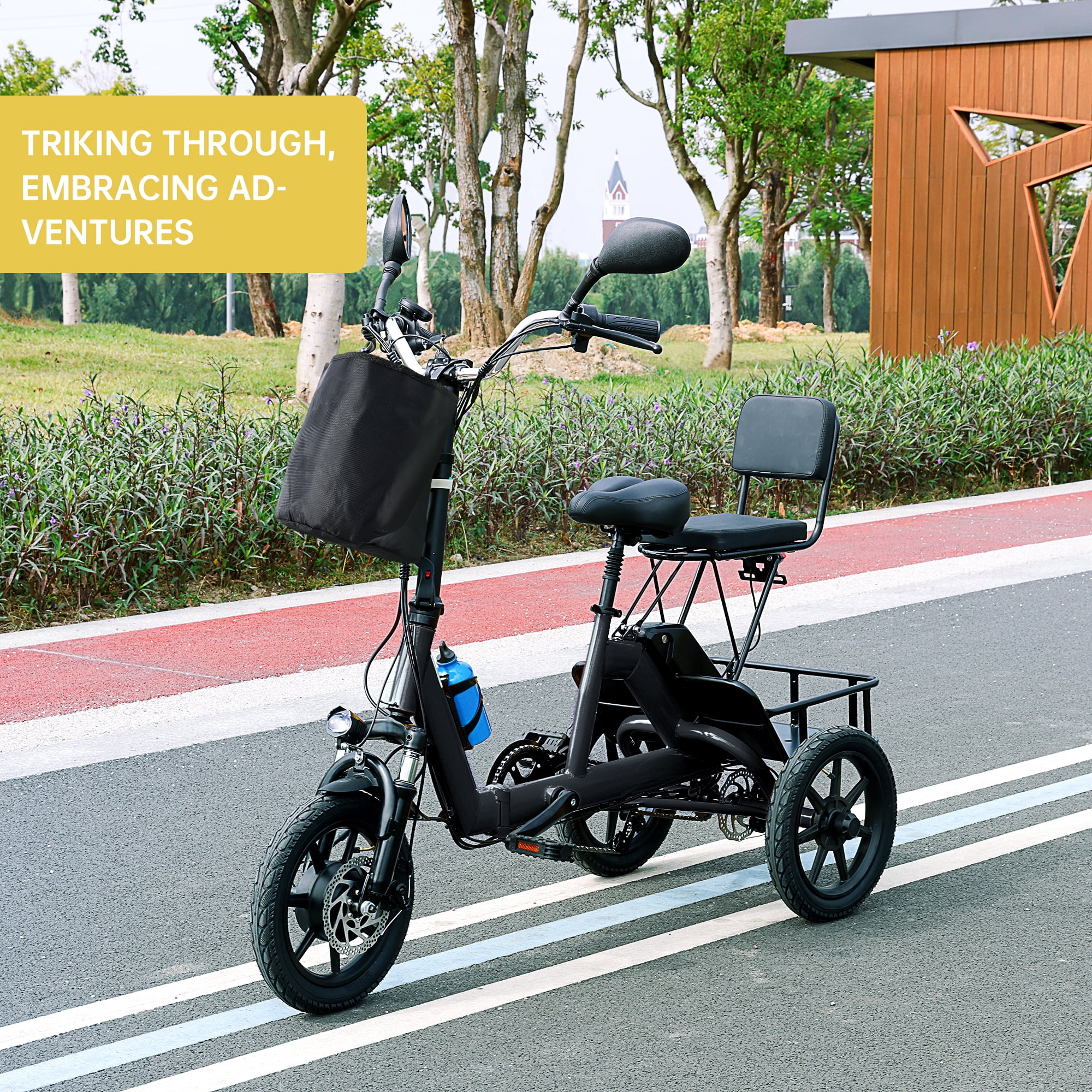 ARTUDATECH Foldable 3 Wheel Electric Tricycle 350W 48V Electric Trike with Front & Rear Basket for Men Women Adult Senior Black UL2849