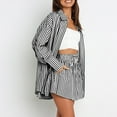 thumbnail image 4 of Summer Shorts Sets Temperament Casual Long Sleeve Striped Button Down Shirts Lace Up Shorts Set Summer Outfits For Women Black L, 4 of 7