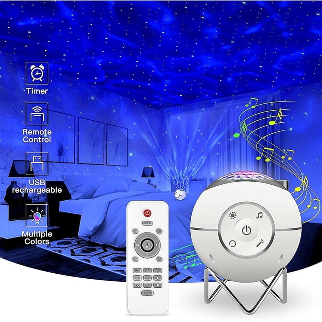 Luz nocturna para niños, lámpara de proyector LED musical recargable por USB con 14 modos y control remoto y temporizador y soporte de metal (blanco) esquí esquí Gafas de esquí