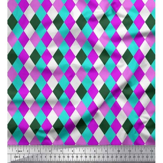 Soimoi Purple Cotton Jersey Fabric Argyle Check Printed Craft Fabric by the Yard 58 Inch Wide