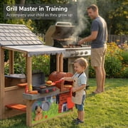 Sunnyfree Outdoor Playhouse with BBQ Grill, Wooden Playhouse with Play Kitchen,Indoor & Outdoor for Kids 3+