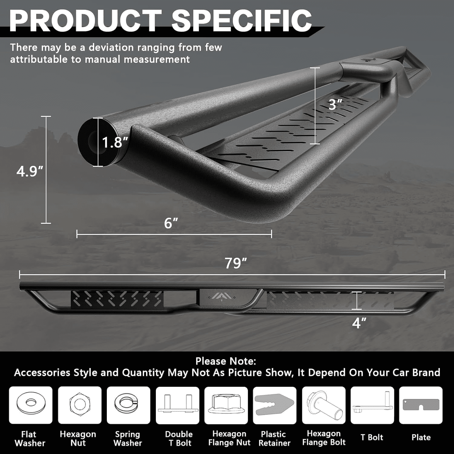 Running Boards for Dodge Ram 1500 2009-2018 Quad Cab, 2019-2025 Ram 1500 Quad Cab Classic Body(NOT for New Body), 2010-2025 Ram 2500 3500 Black Two-Stair Side Steps Rail Drop Nerf Bars Step Bars