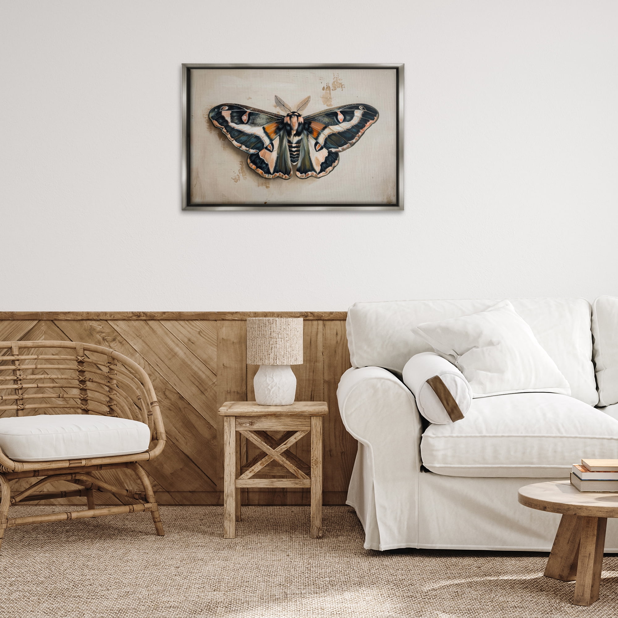 Stupell Industries Dark Winged Moth Animals Painting Gray Floater Framed Canvas Art Print Wall Art, 31 x 21