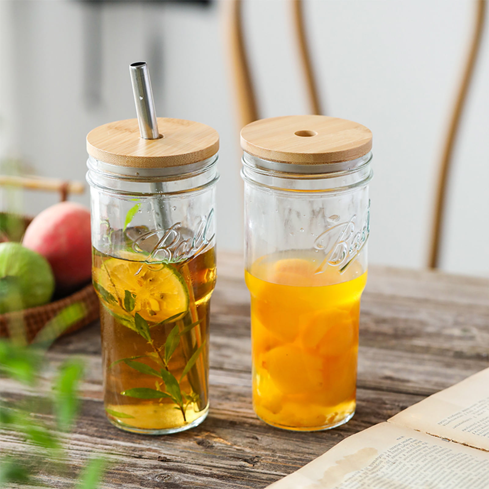  HELPFUL HOME Mason Jar Cups with Lids and Straws - Reusable,  Sturdy Food-Grade Crystal Glass Storage Jars - Easy to Clean, Eco-Friendly  Quality Bamboo Lids - Amazing Gift - 4-Pack 