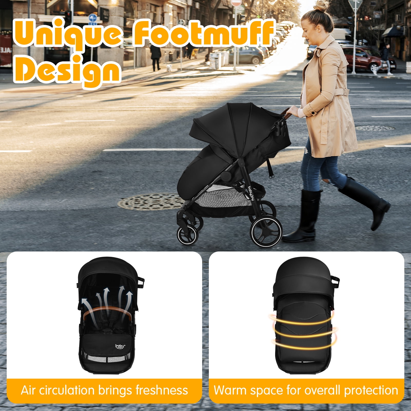 Infans High Landscape Baby Stroller Pushchair w/ Expandable & Footmuff Canopy
