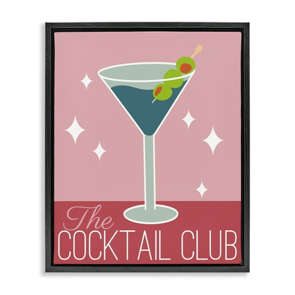 Stupell Industries Cocktail Club Typography Food & Beverage Painting Black Floater Framed Canvas Art Print Wall Art, 17 x 21