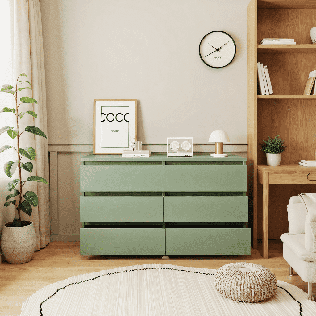 green dresser bedroom French Louis Style Sage Chest of Drawers: Ornate 5-drawer the table is painted with matte PU paint in sage green colour for ease of cleaning Kadyn 3 Drawer Green Cabinet,