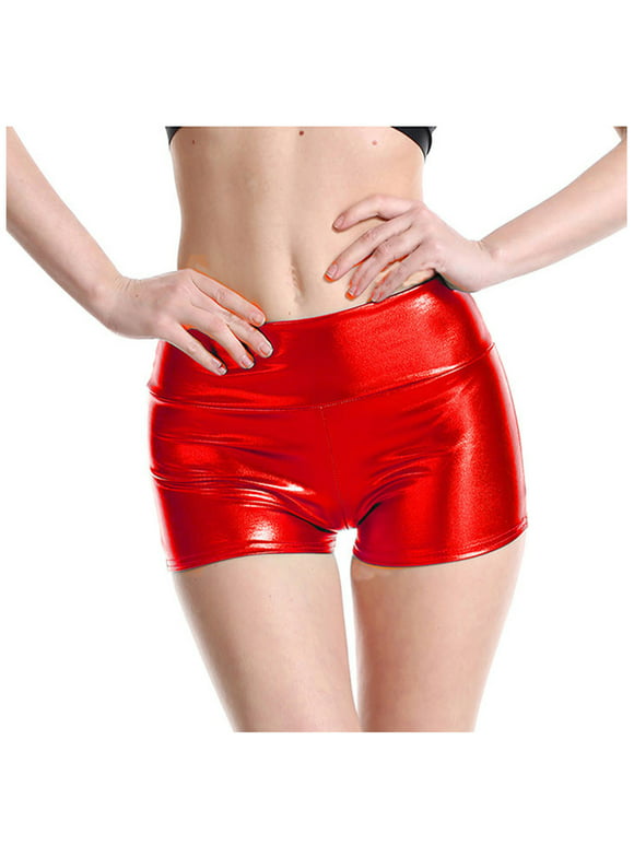 Frehsky shorts for women Women Solid Bare Imitation Leather Lingerie Pants Slim Short Pants leather shorts Red