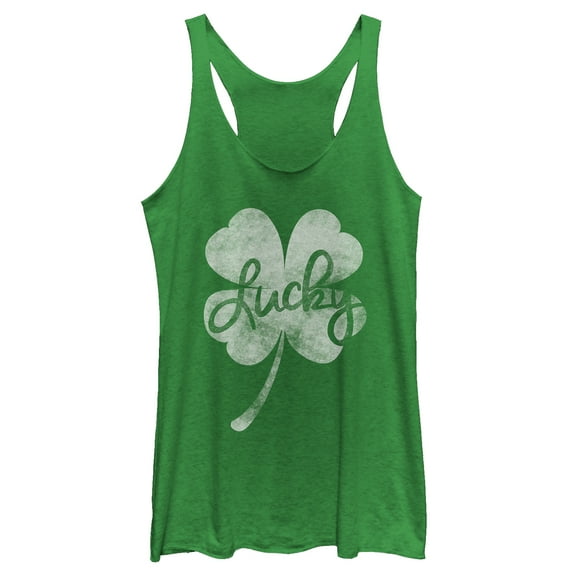 Women's Lost Gods St. Patrick's Day Lucky Retro Shamrock  Racerback Tank Top Envy Green Small