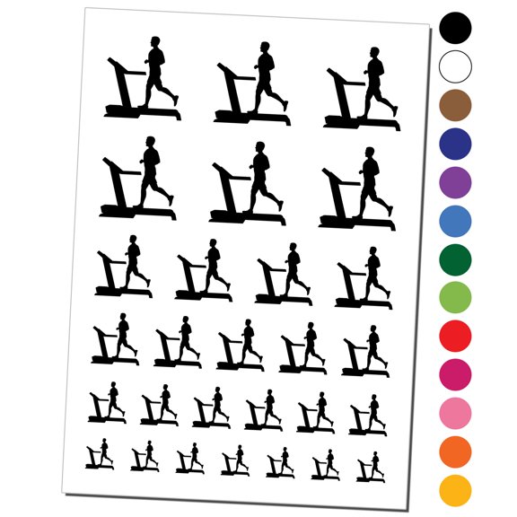 Man Running on Treadmill Cardio Workout Gym Water Resistant Temporary Tattoo Set Fake Body Art Collection - White