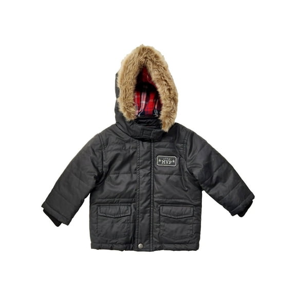 Infant Boys Black "Little MVP" Puffer Jacket Hooded Coat 12-18 Months