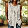 thumbnail image 3 of JTZGDY Summer Womens Tank Tops Loose Fit Casual Floral Printed Sleeveless Button Down Basic Crew Neck Graphic Pleated Tunic Tshirt Trendy Slit Hem Blouses, 3 of 7