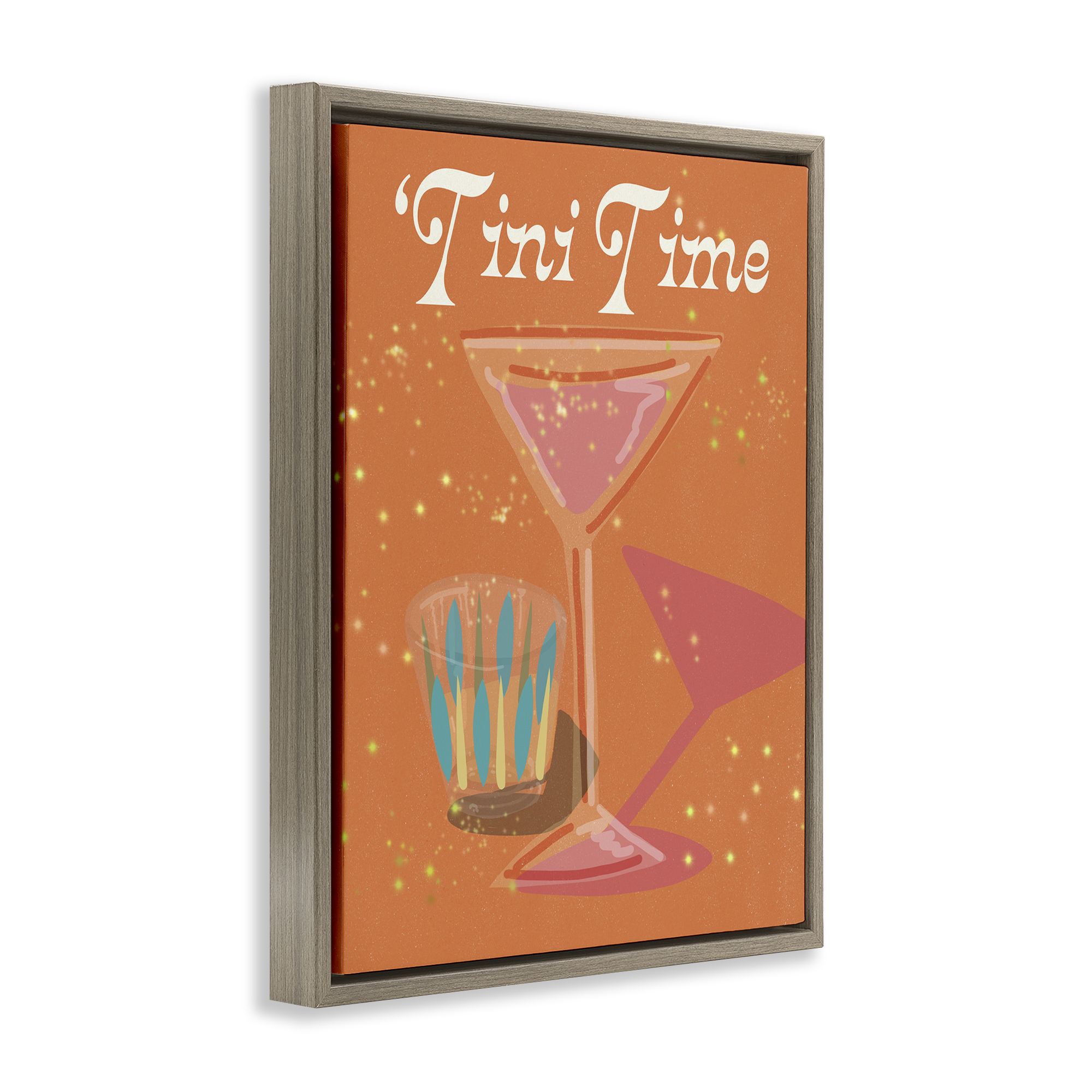 Stupell Industries Tini Time Cocktail Food & Beverage Painting Brown Floater Framed Canvas Art Print Wall Art, 17 x 21
