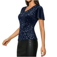 thumbnail image 6 of Women's Carnival Sequin Blouse Flutter Short Sleeve V Neck Pullover Shirt Navy L, 6 of 9