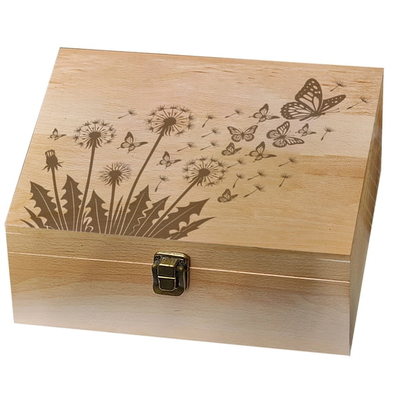 1 Pc Wooden Memory Keepsake Box Dandelion Fluttering Butterflies Decorative Wooden Memory Box with Hinge Lids