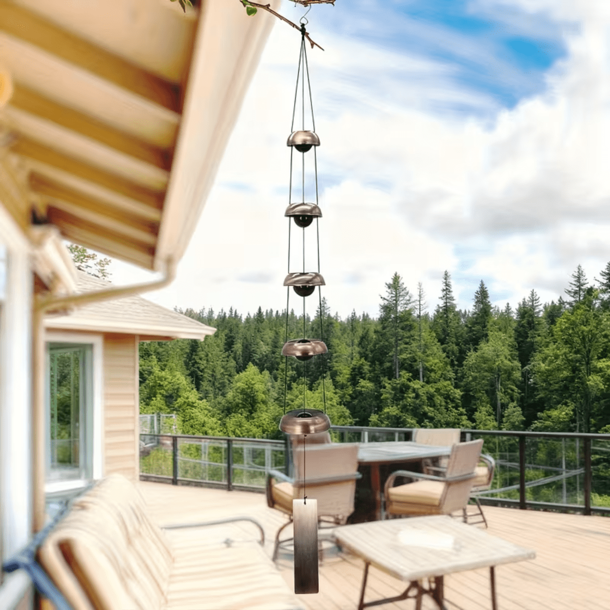 1Pc Wind Chimes for Outside, Red Copper Temple Windchimes with 5 Bells, Feng Shui Decor for Patio Lawn Garden Home Outdoor Art