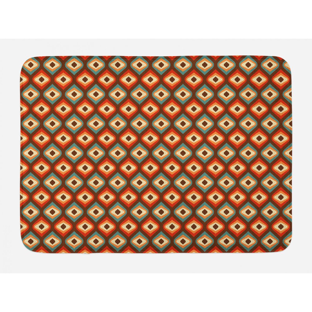 Vintage Bath Mat, Funky Unusual Shapes in Vibrant Colors Oval Elliptic
