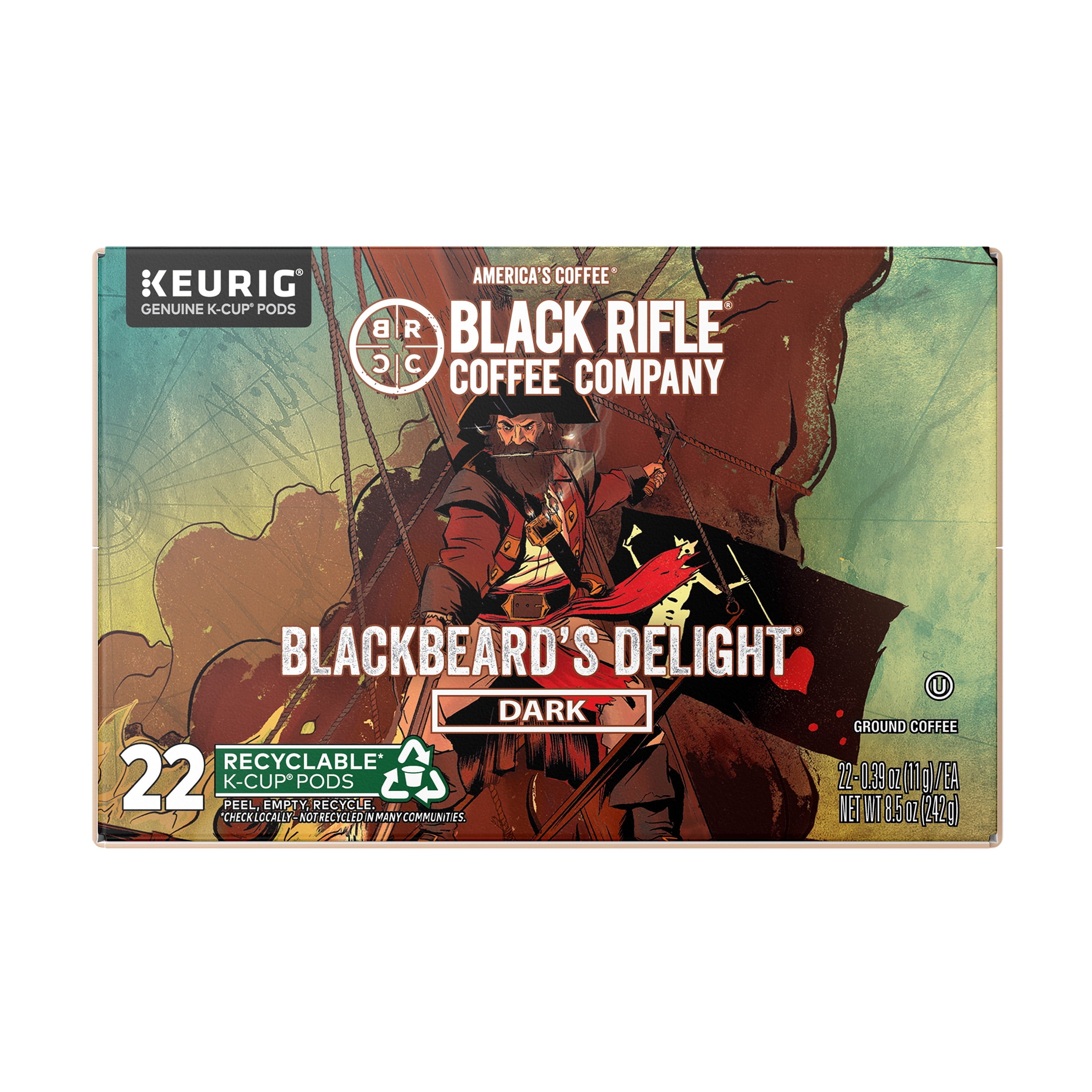 (4 pack) Black Rifle Coffee Company Blackbeard's Delight K Cups Pods, Dark Roast, 22 Ct