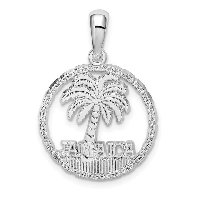 Sterling Silver Jamaica with Palm Tree Cutout Disc Pendant