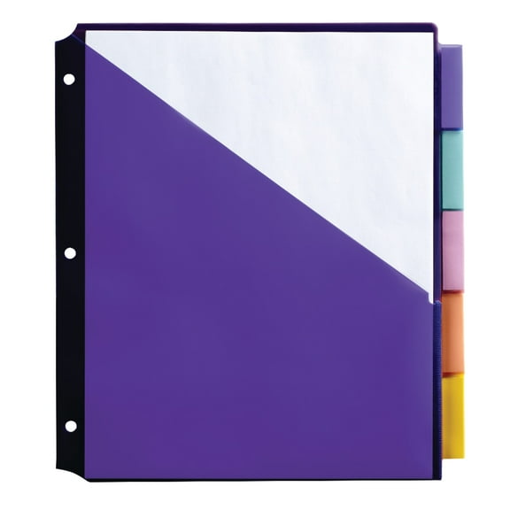 Office Depot® Brand Double Pocket Insertable Plastic Divider, 5-Tab, 9 1/2" x 11 1/4", Assorted Colors