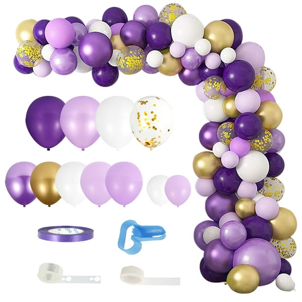 Kit arche ballon anniversaire, 129 arche a ballon blanc et or