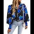 thumbnail image 2 of Blusa con Estampado Floral para Mujer, Larga, Botones, Informal, Elegante, Color Negro, Talla S, 2 of 10
