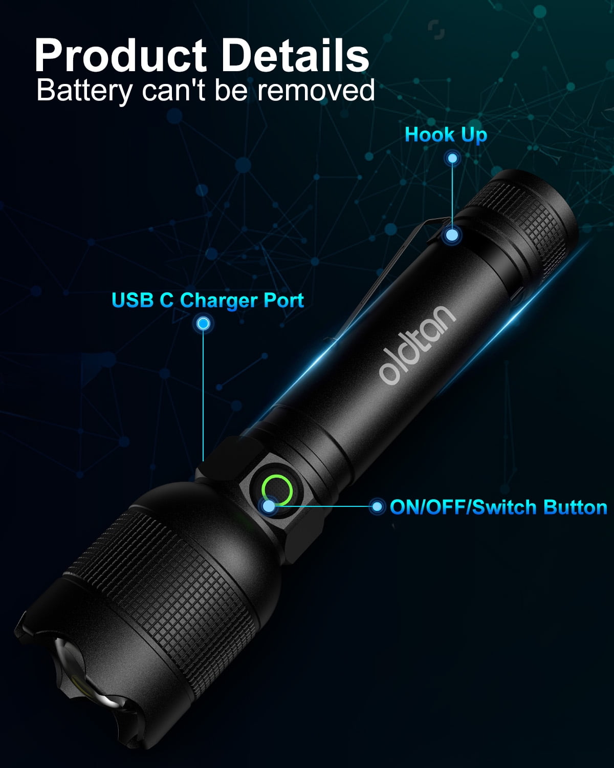 Oldtan Rechargeable Flashlights with High Lumens, Mini Metal Flashlights for Outdoor,2 Pack (Black)