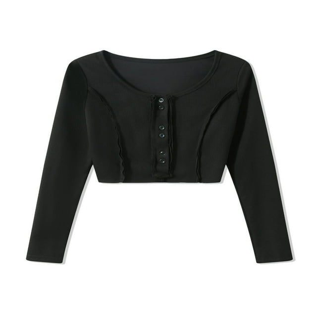 Slim Fit Ribbed Long Sleeve Tops for Women Showing Midriff