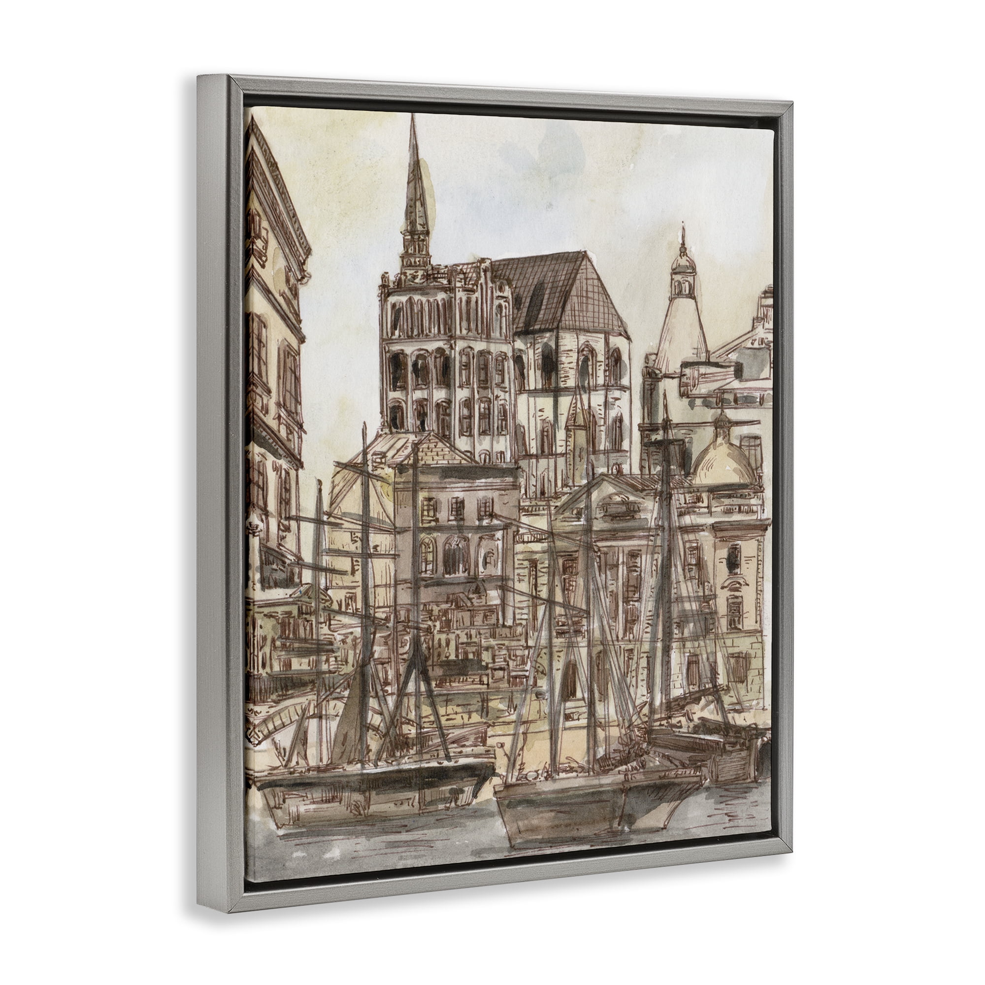 Stupell Industries Harbor of Salted Remnants Gray Framed Floater Canvas Wall Art, design by Melissa Wang