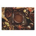 thumbnail image 1 of Harvest Cutting Board, Dinner at Thanksgiving Fall Color Theme Plate and Cutlery Various Seasonal Food, Decorative Tempered Glass Cutting and Serving Board, Large Size, Brown Orange, by Ambesonne, 1 of 1