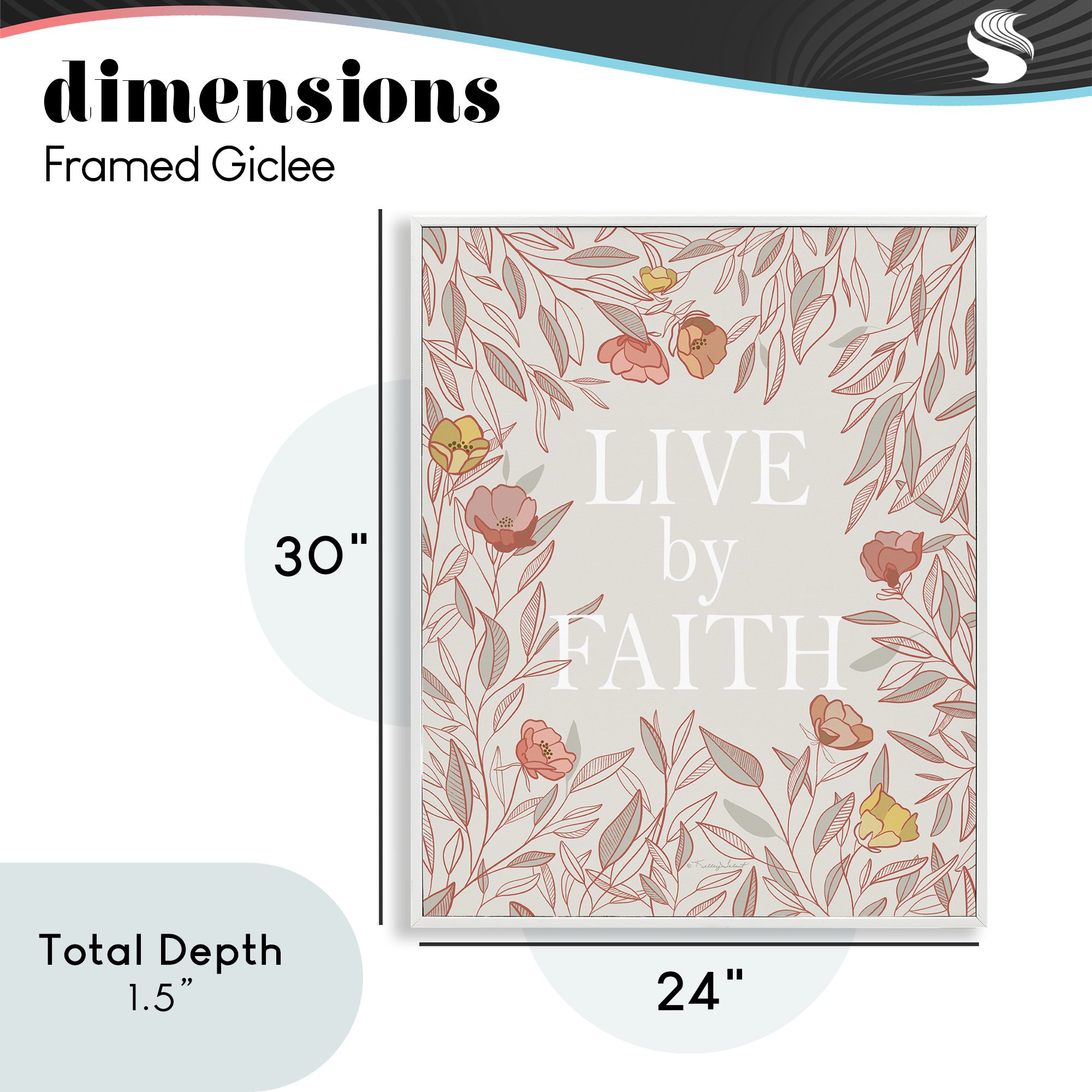 Live By Faith Rosy Florals White Framed Giclee Art, design by Kelley Talent