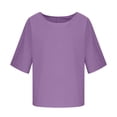 thumbnail image 6 of YOUYEDIAN Girls 3/4 Sleeve Shirts Kids Spring Fall Casual Oversized Preppy Tops Toddler Birthday Cotton Plain Crew Neck Tshirts (Purple, 13-14 Years), 6 of 6